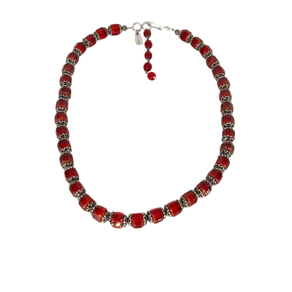 Faith Necklace Women OS Red Glass Beaded Silver Tone Statement Adjustable Artsy